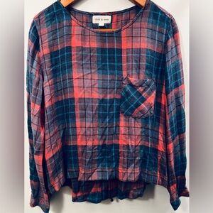 Anthropologie Cloth & Stone Plaid Lace-Up Back Flannel Top Size M